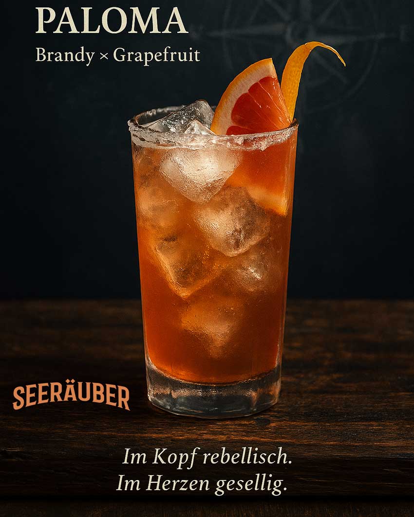 Der Paloma, ein spritziger Cocktail mit dem Seeräuber Brandy für den Sommer