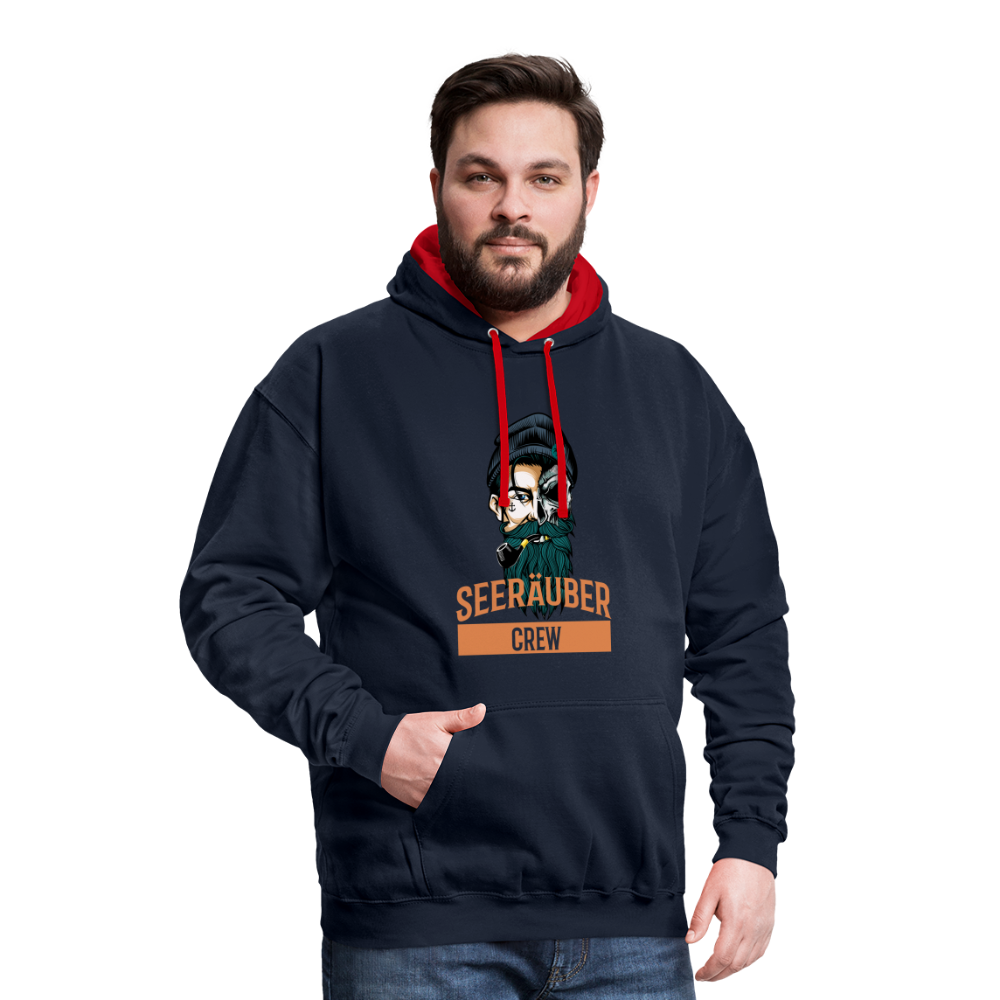 Kontrast-Hoodie - Navy/Rot