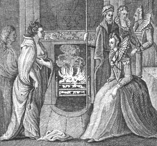 Historisches Treffen von Grace O'Malley und Queen Elisabeth I als Kupferstich