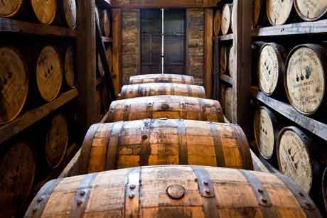Brandy im Holzfasslager mit schönen Eichefässer - hier kann der Brandy reifen
