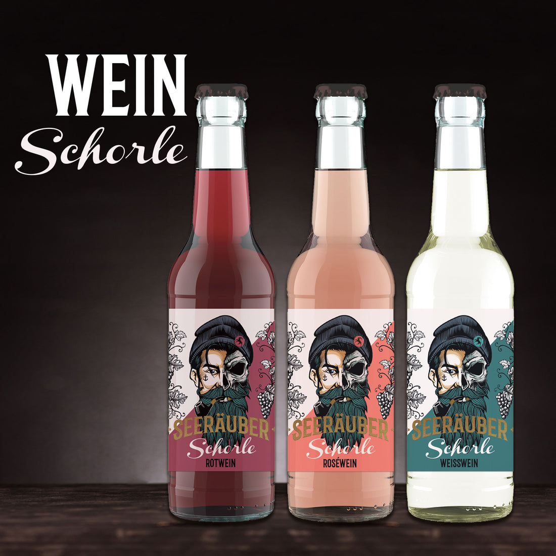 Die drei Weinschorle der Marke Seeräuber