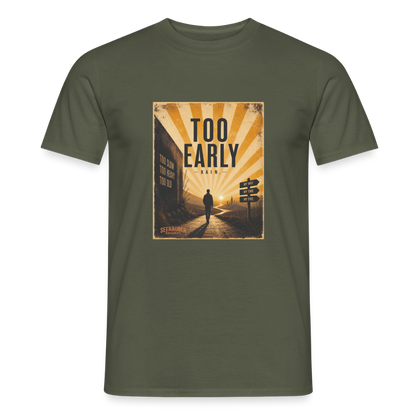 Militärgrünes Too Early T-Shirt mit Seeräuber Records Motiv