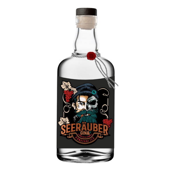 Die Flasche des Lemberger Gin der Marke Seeräuber. Ein Gin, der im Leben zur Abenteuerreise annimiert.