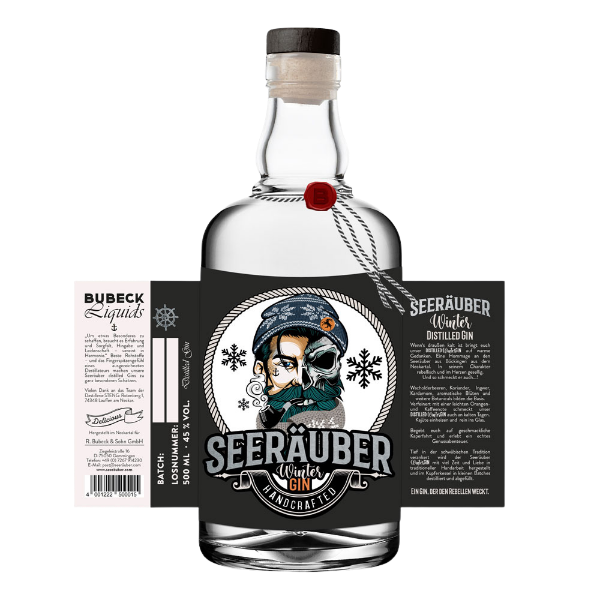 Die Flasche Winter Gin vom Seeräuber. Ein Gin, der wärme in die kalte Jahreszeit bringt