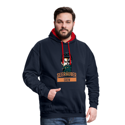 Kontrast-Hoodie - Navy/Rot
