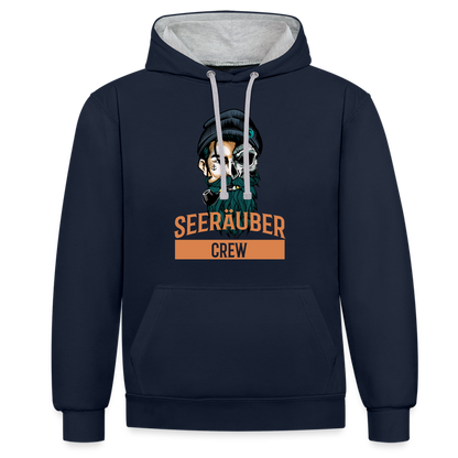 Kontrast-Hoodie - Navy/Grau meliert