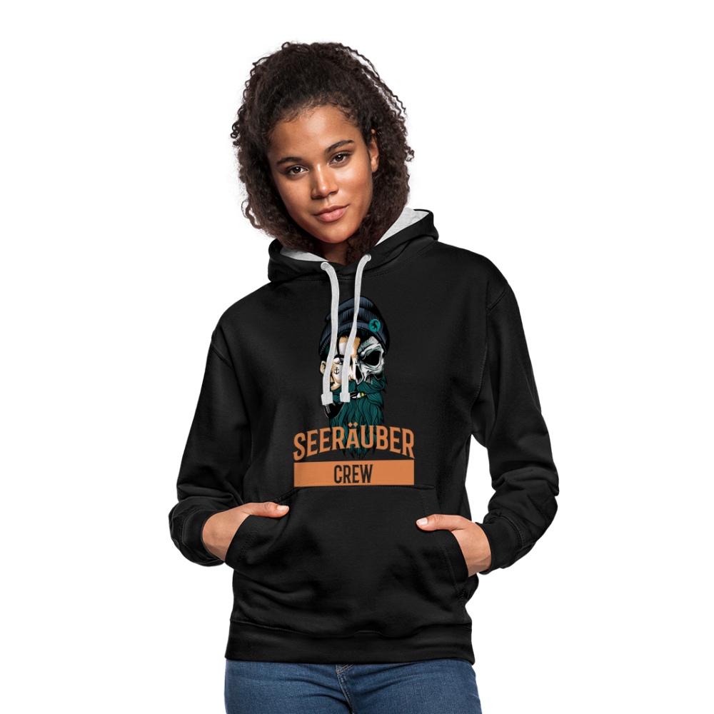 Kontrast-Hoodie - Schwarz/Grau meliert