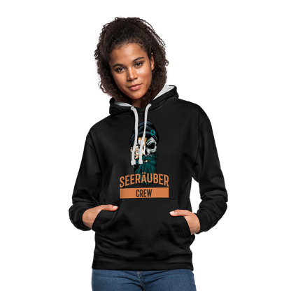 Kontrast-Hoodie - Schwarz/Grau meliert